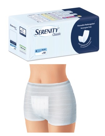 PANNOLONE PER INCONTINENZA FORMATO RETTANGOLARE CON BARRIERA SERENITY 30 PEZZI - Farmacia Sant Anna SAS del Dott. Mariani Federigo