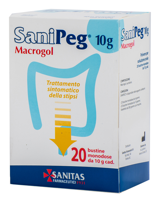 SANIPEG MACROGOL POLVERE PER SOLUZIONE ORALE 20 BUSTE DA 10 G - Farmacia Sant Anna SAS del Dott. Mariani Federigo
