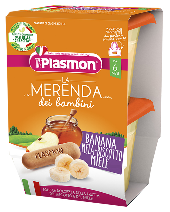 PLASMON LA MERENDA DEI BAMBINI MERENDE BANANA MELA BISCOTTO MIELE ASETTICO 2 X 120 G - Farmacia Sant Anna SAS del Dott. Mariani Federigo