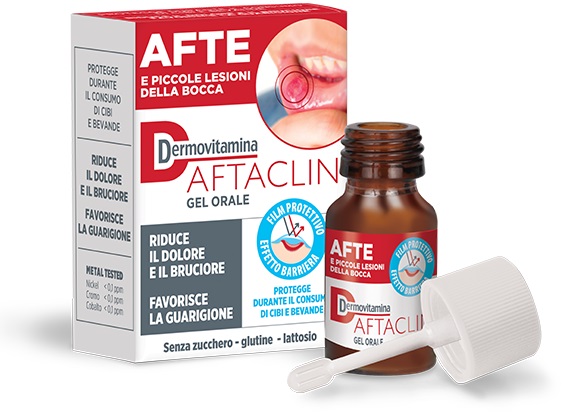 DERMOVITAMINA AFTACLIN GEL ORALE 7 ML CONTRO DOLORE E BRUCIONE SENZA ZUCCHERO E SENZA GLUTINE - Farmacia Sant Anna SAS del Dott. Mariani Federigo