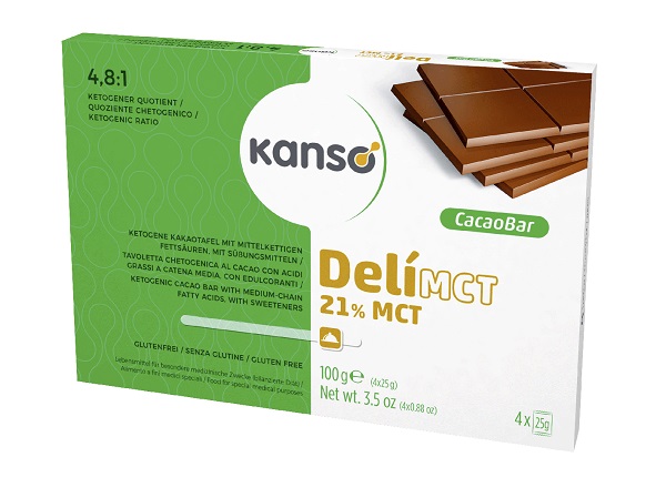 KANSO DELIMCT CACAO BAR 21% TAVOLETTA CHETOGENICA AL CACAO CON ACIDI GRASSI A CATENA MEDIA 4 MONOPORZIONI DA 25 G - Farmacia Sant Anna SAS del Dott. Mariani Federigo