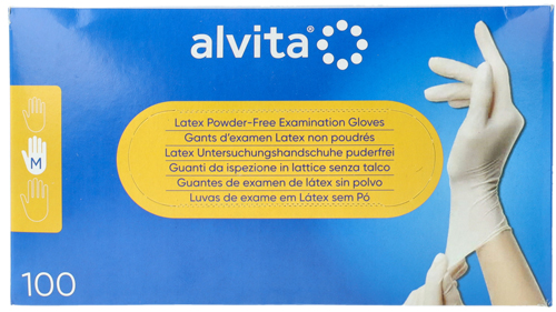 GUANTI DA ISPEZIONE ALVITA IN LATTICE SENZA TALCO M 100 PEZZI - Farmacia Sant Anna SAS del Dott. Mariani Federigo